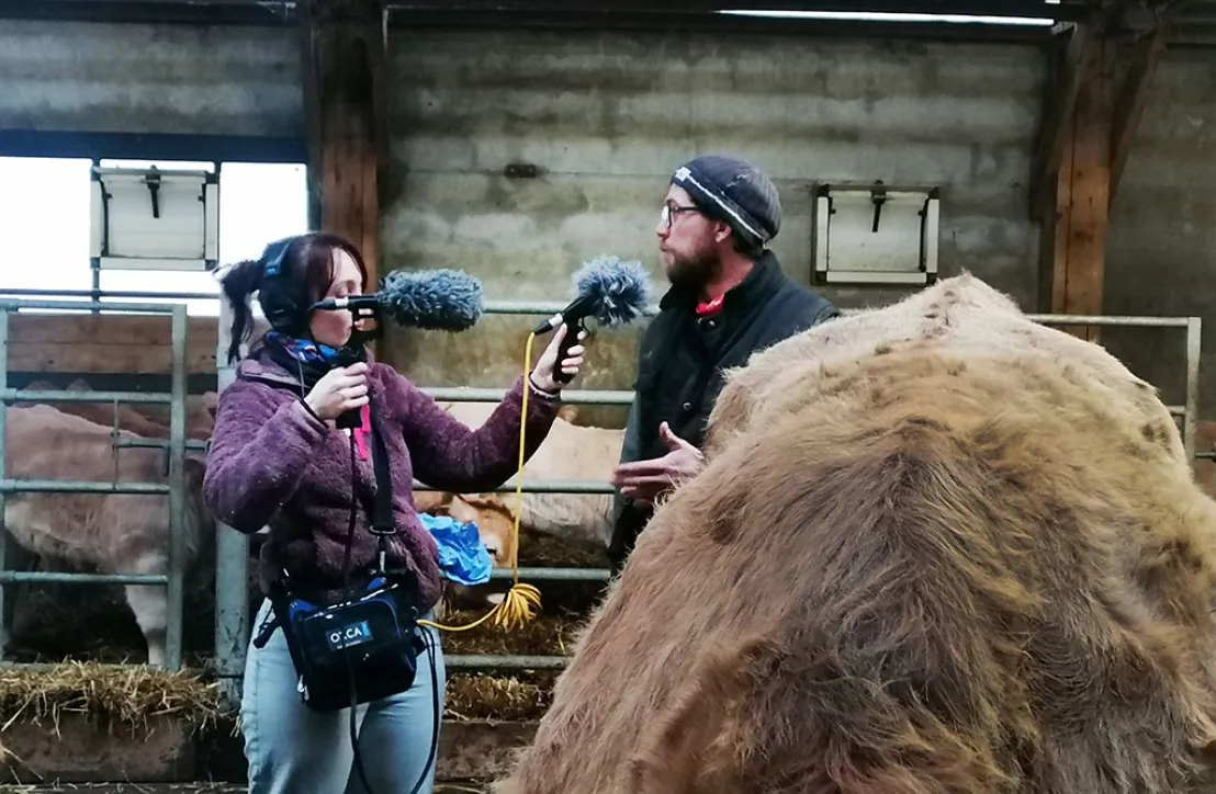 Podcast "L'écho de nos valeurs" en Aubrac : enregistrement dans l'étable de Ludovic