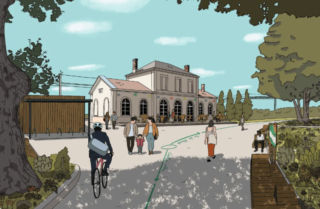 Gare et espace public végétalisé
