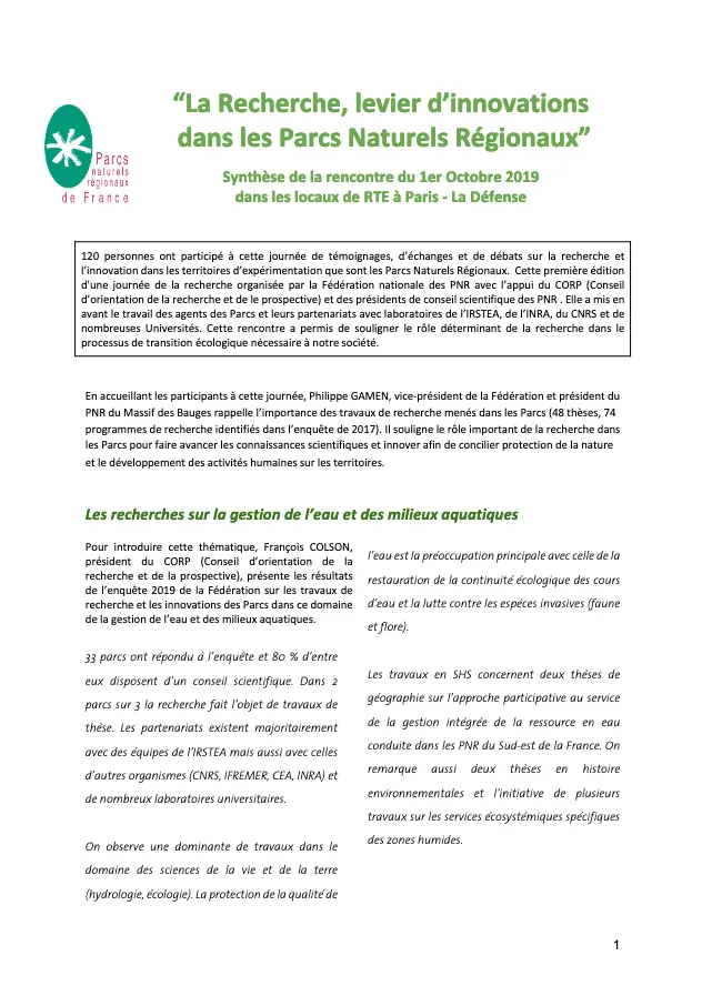 Synthèse de la rencontre du 1er octobre 2020