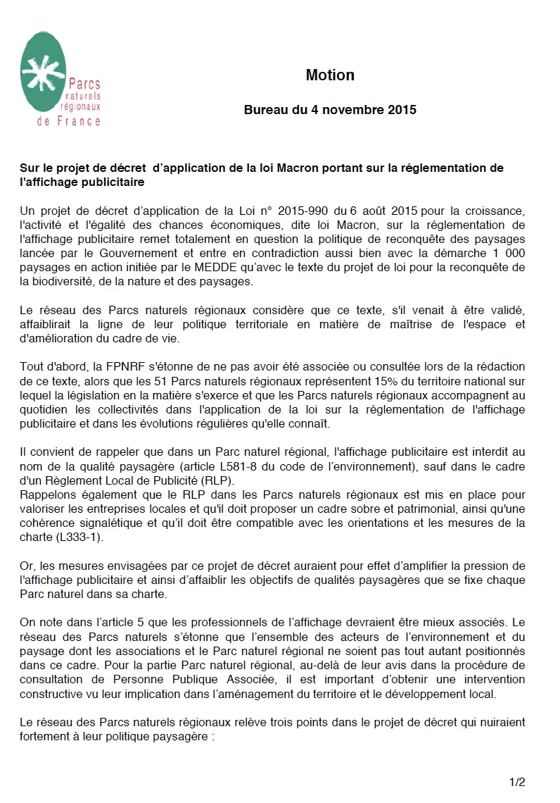 projet de décret d’application de la loi Macron portant sur la réglementation de l'affichage publicitaire