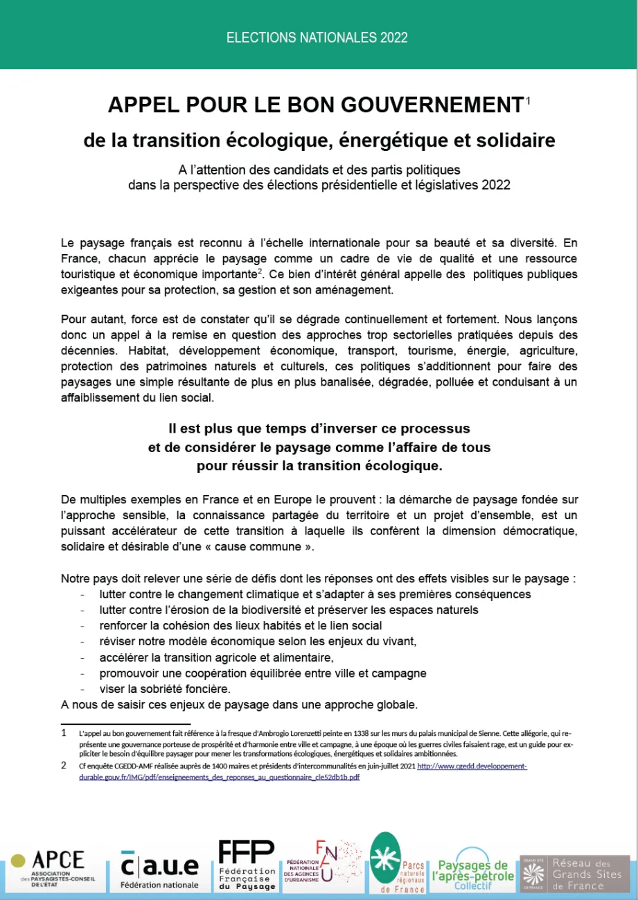 Dossier Appel pour le bon gouvernement de la transition écologique, énergétique et solidaire