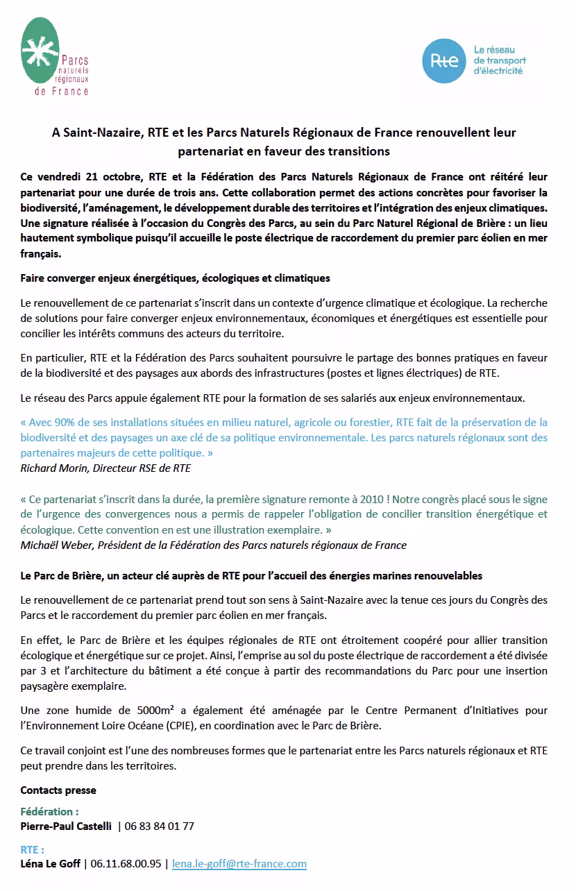 CP signature RTE FONRF congrès des Parcs