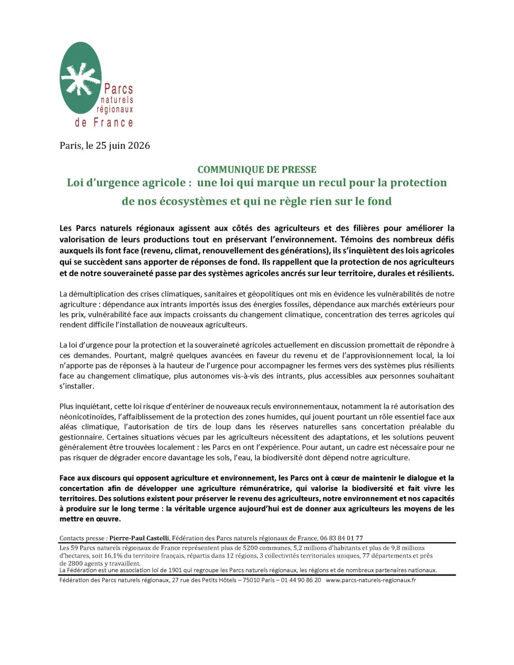 Loi d'urgence agricole : une loi qui marque un recul pour la protection de nos écosystèmes et qui ne règle rien sur le fond 