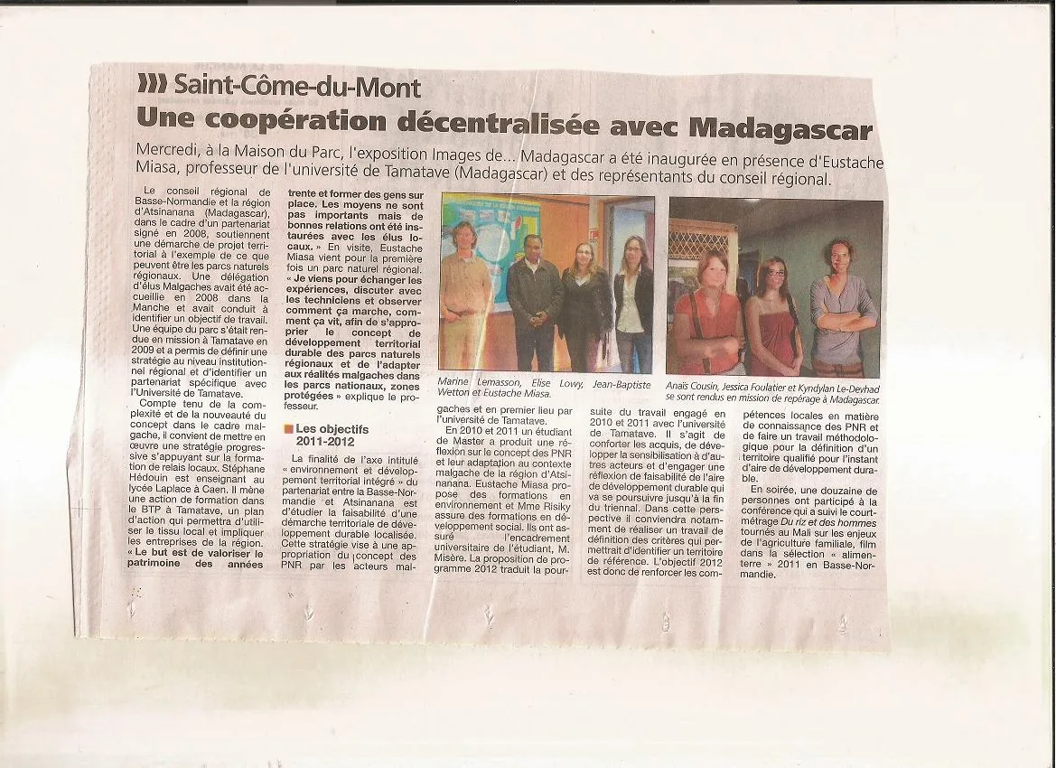 Article de Presse relatant l'exposition MADA dans le PNRMdCB