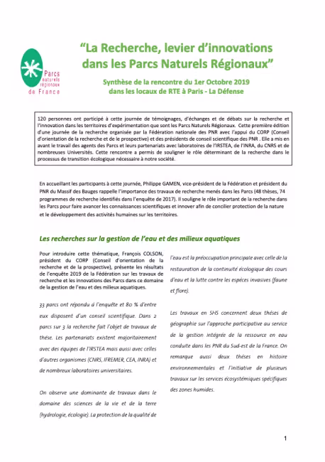 Synthèse de la rencontre du 1er octobre 2020