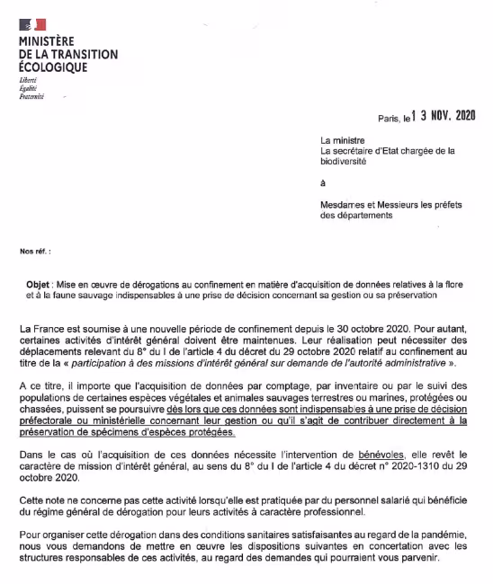 Note aux préfets de départements confinement & flore-faune sauvages[1][1]