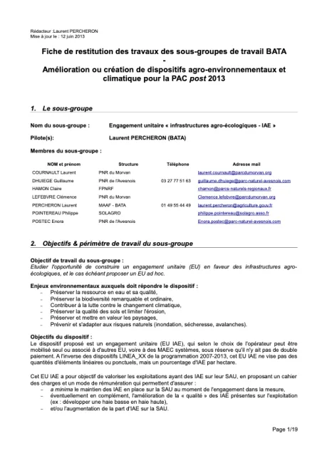 Annexe 4 Fiche de restitution des travaux des sous-groupes de travail BATA