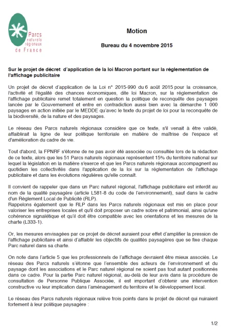 projet de décret d’application de la loi Macron portant sur la réglementation de l'affichage publicitaire