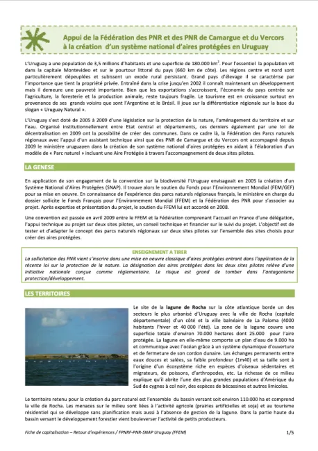 Appui à la création d'un système national d'aires protégées en Uruguay