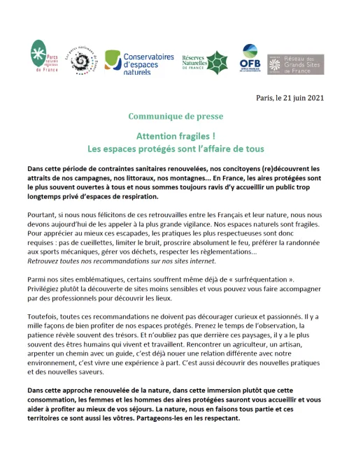 Attention fragiles !   Les espaces protégés sont l’affaire de tous