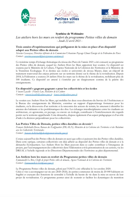 Visio-conférence - Les ateliers hors les murs en renfort du programme Petites Villes de Demain