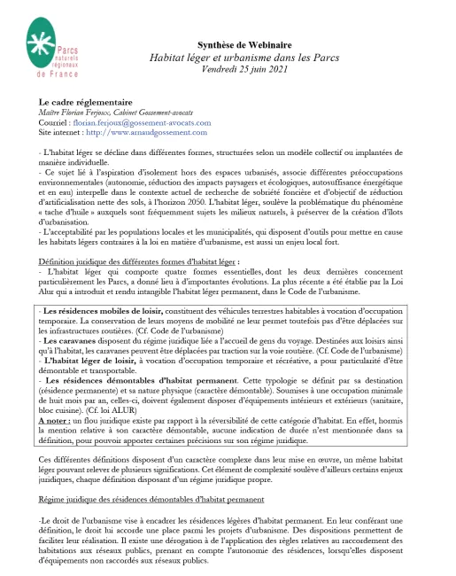 Visio-conférence - Habitat léger et urbanisme dans les Parcs