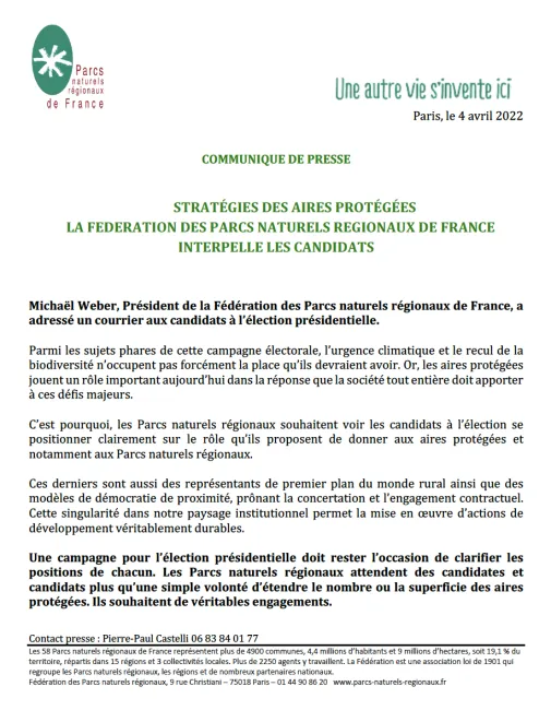 CP stratégie aire sprotégées - élections 2022 a