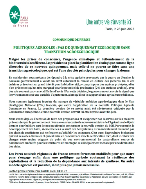 CP POLITIQUES AGRICOLES : PAS DE QUINQUENNAT ECOLOGIQUE SANS TRANSITION AGROECOLOGIQUE