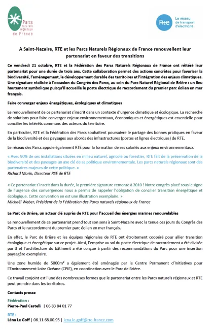 CP signature RTE FONRF congrès des Parcs