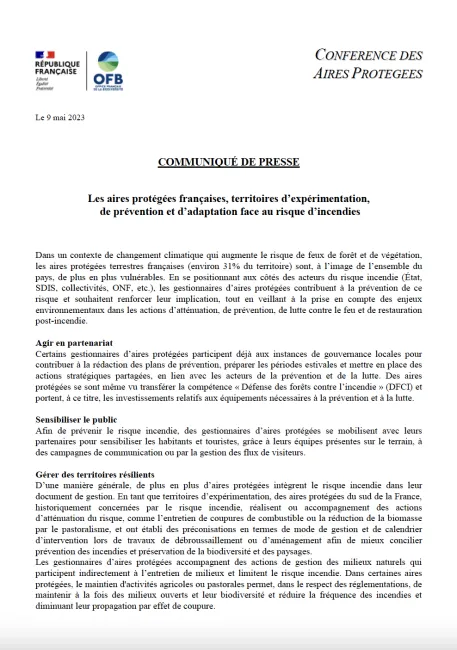 CP Aires protégées et risques incendie par la CAP