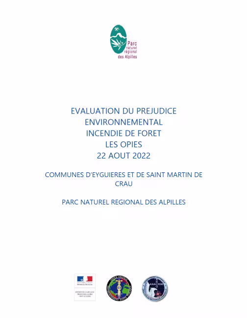 Evaluation du préjudice environnemental d'un feu de forêt dans le PNR des Alpilles en 2022