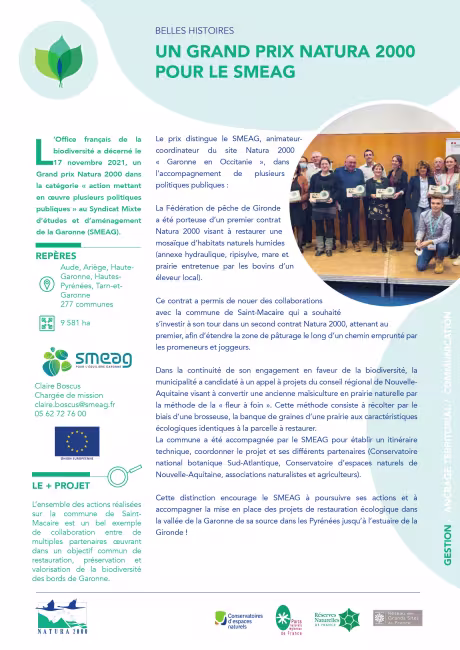 Un Grand prix Natura 2000 pour le SMEAG