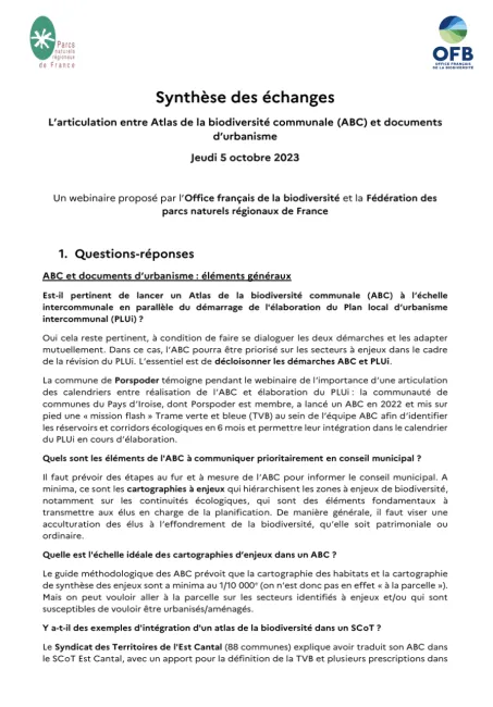 Visio-conférence - L’articulation entre Atlas de la biodiversité communale (ABC) et documents d’urbanisme