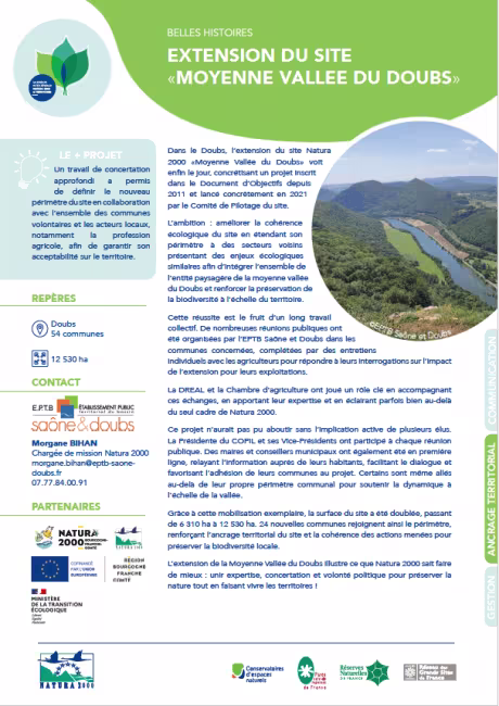 Extension du site Natura 2000 "Moyenne vallée du Doubs"