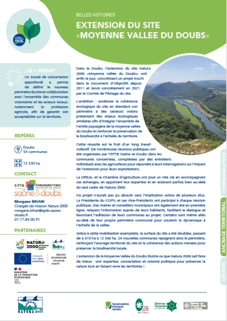 Extension du site Natura 2000 "Moyenne vallée du Doubs"