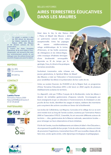 Aires Terrestres Éducatives : Les enfants acteurs de Natura 2000 dans les Maures