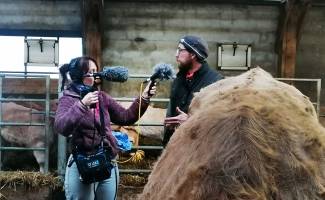 Podcast "L'écho de nos valeurs" en Aubrac : enregistrement dans l'étable de Ludovic