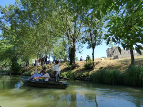 Promenade en barque passant devant l'abbaye de Maillezais