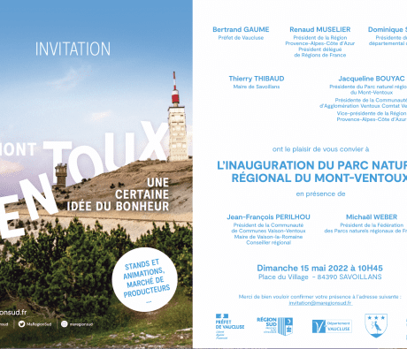 Invitation à l'Inauguration du PNR du Mont-Ventoux 15 mai 2022