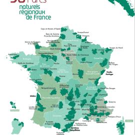 Carte des 58 Parcs naturels régionaux de France