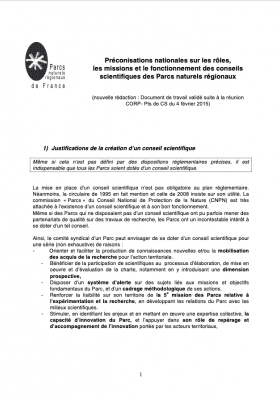 Préconisations nationales sur les rôles et missions des conseils scientifiques des Parcs