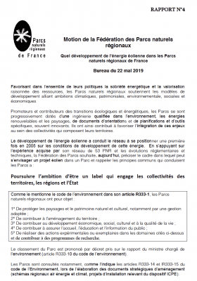 Quel développement de l’énergie éolienne dans les Parcs naturels régionaux de France - Mai 2019