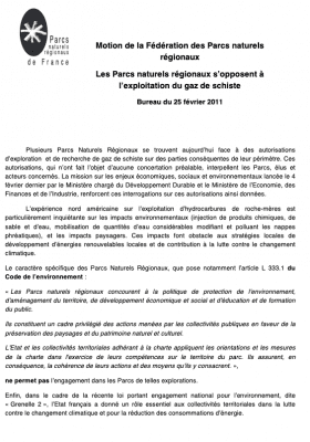 Les Parcs naturels régionaux sʼopposent à lʼexploitation du gaz de schiste