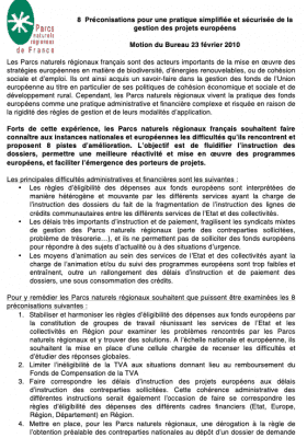 Motion 8 Préconisations pour une pratique simplifiée et sécurisée de la gestion des projets européens - Février 2010