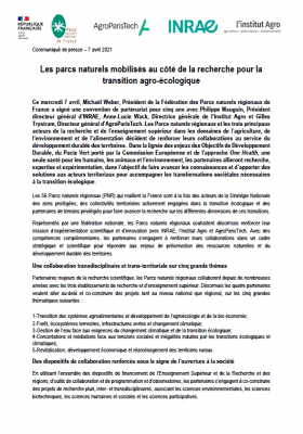 Communiqué presse Les parcs naturels mobilisés au côté de la recherche pour la transition agro-écologique