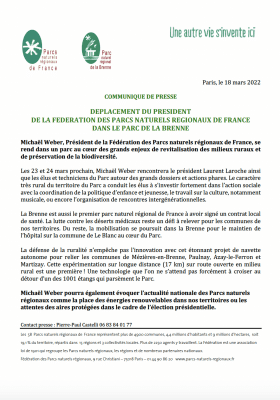 CP - Déplacement du président de la Fédération des Parcs naturels régionaux de France dans le Parc de la Brenne