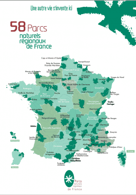 Carte des 58 Parcs naturels régionaux de France