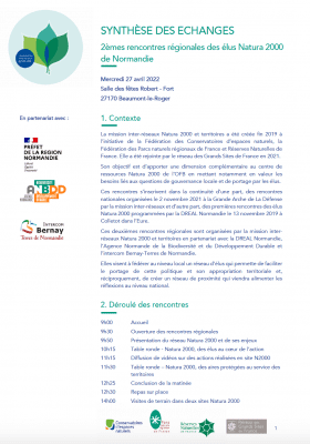 2emes rencontres régionales des élus Natura 2000 de Normandie : synthèse des échanges (27 avril 2022, Beaumont-le-Roger)