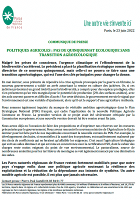 CP POLITIQUES AGRICOLES : PAS DE QUINQUENNAT ECOLOGIQUE SANS TRANSITION AGROECOLOGIQUE 