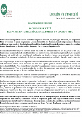 Contact presse : Pierre-Paul Castelli 06 83 84 01 77   Les 58 Parcs naturels régionaux de France représentent plus de 4900 communes, 4,4 millions d’habitants et 9 millions d’hectares, soit 19,1 % du territoire, répartis dans 15 régions et 3 collectivités locales. Plus de 2250 agents y travaillent. La Fédération est une association loi de 1901 qui regroupe les Parcs naturels régionaux, les régions et de nombreux partenaires nationaux.   Fédération des Parcs naturels régionaux, 9 rue Christiani – 75018 Paris 