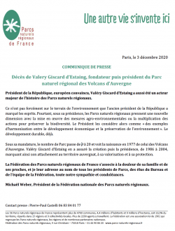 Communiqué de presse -Décès de Valery Giscard d’Estaing, fondateur puis président du Parc naturel régional des Volcans d’Auvergne