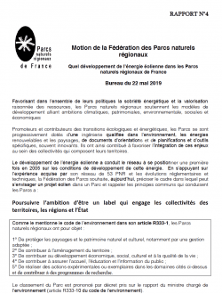 Quel développement de l’énergie éolienne dans les Parcs naturels régionaux de France - Mai 2019