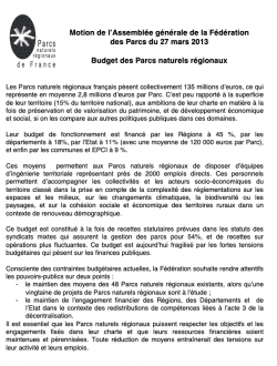 Motion budget des Parcs naturels régionaux