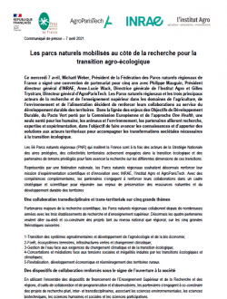 Communiqué presse Les parcs naturels mobilisés au côté de la recherche pour la transition agro-écologique