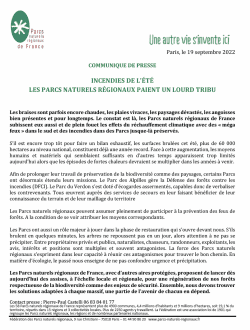 Contact presse : Pierre-Paul Castelli 06 83 84 01 77   Les 58 Parcs naturels régionaux de France représentent plus de 4900 communes, 4,4 millions d’habitants et 9 millions d’hectares, soit 19,1 % du territoire, répartis dans 15 régions et 3 collectivités locales. Plus de 2250 agents y travaillent. La Fédération est une association loi de 1901 qui regroupe les Parcs naturels régionaux, les régions et de nombreux partenaires nationaux.   Fédération des Parcs naturels régionaux, 9 rue Christiani – 75018 Paris 