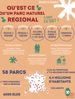 Infographie et chiffres clés sur le réseau des 58 Parcs naturels régionaux de France