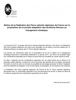 Motion de la Fédération des Parcs naturels régionaux de France sur la proposition de loi portant adaptation des territoires littoraux au changement climatique.