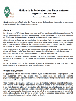 Motion - position de la Fédération des Parcs en faveur de la sortie du glyphosate, en cohérence avec les objectifs de réduction des pesticides.